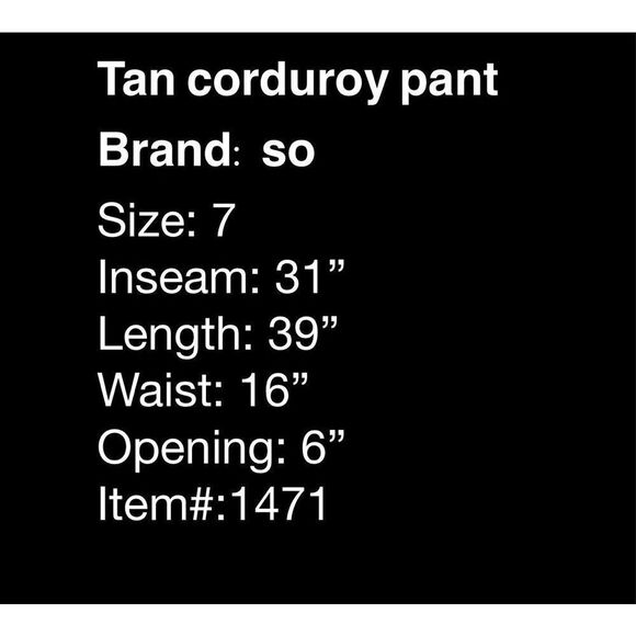 So. YA Khaki skinny cords- size 7 - Picture 6 of 6